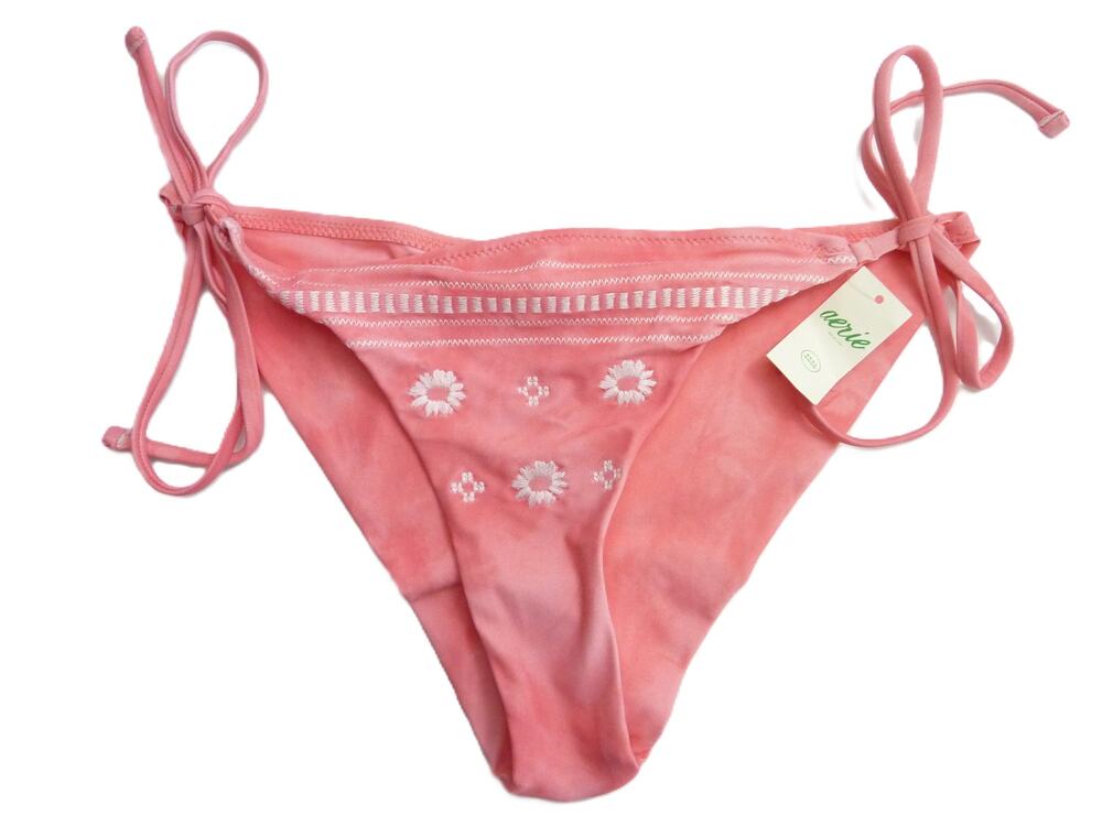 NWT Aerie Swim Floral Tie-dye Beaded Side Tie Cheekier Bikini Bottom S